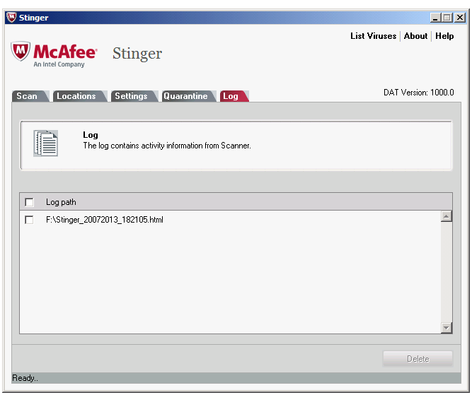 McAfee Stinger - Log tab - WindowsWally