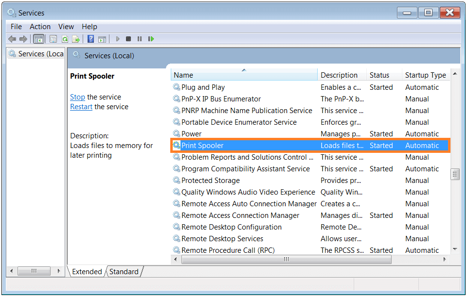 Restarting Local Print Spooler In Vista