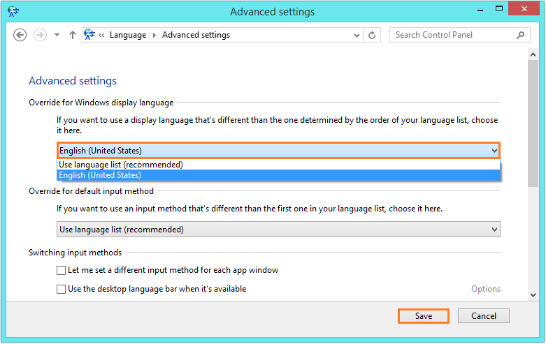 Language Pack not usable - control panel - Advanced Settings 2 - WindowsWally