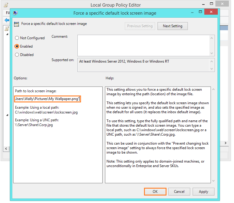 Windows 8 background - Path to Lock scren image -- Windows Wally
