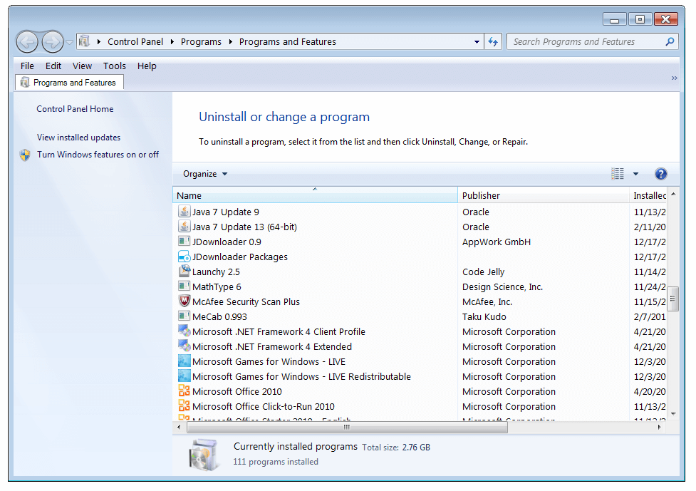 Unable to Start - Programs and Features - Add or Remove Programs - Windows Wally