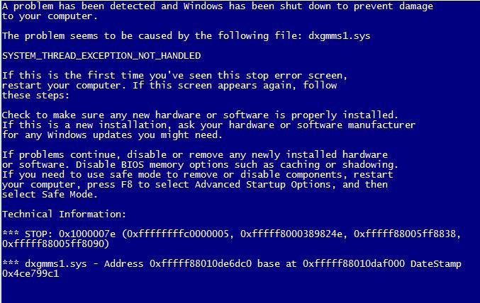 bsod kmode exception not handled