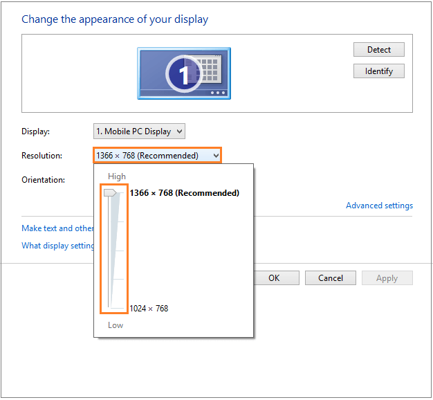 Windows 8 Apps - right-click - Screen Resolution - Adjust Resolution - 2 -- Windows Wally