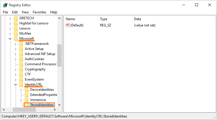 Windows 10 - Can't login - regedit - StoredIdentities -- Windows Wally