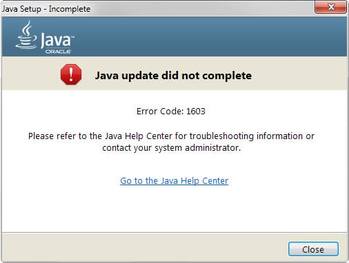 java install error 1603