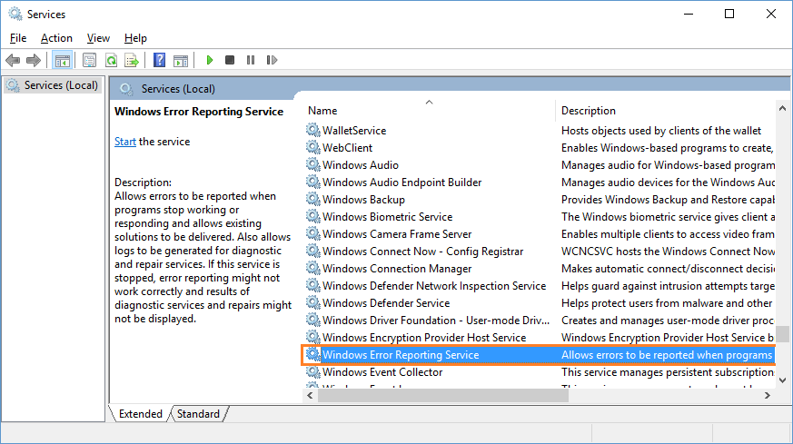 WerFault.exe - Services.msc - Windows Error Reporting - Windows 10 - Windows Wally