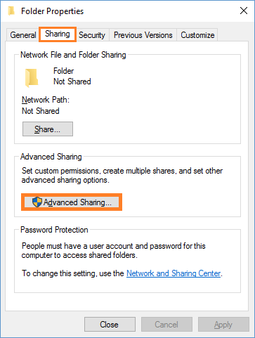 Windows 10 - Sharing files between Windows 7 and 10 - Share - Advanced Sharing... - Windows Wally