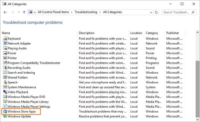 0x8E5E0407 -- Windows 10 - Control Panel - Troubleshooting - Vew all - Windows store apps - Windows Wally