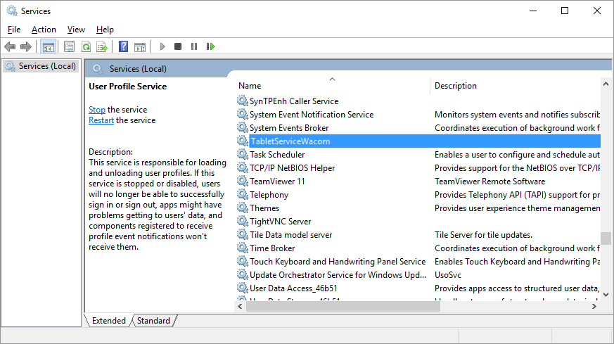 Wacom -- Windows 10 - RUN - services.msc - TabletServiceWacom -- Windows Wally